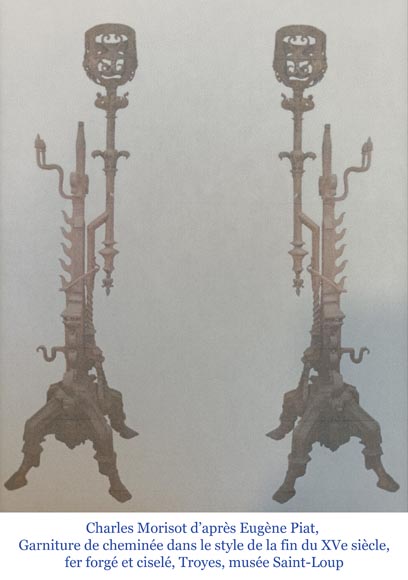 Eugène PIAT (in the spirit of), Exceptional Pair of Neo-Gothic Andirons with Dragons, second half of the 19th century-23