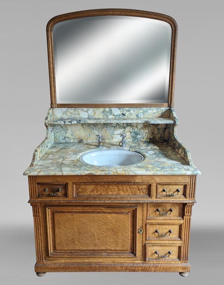 Small barber's washbasin in oak and Breche de Médoue marble-0