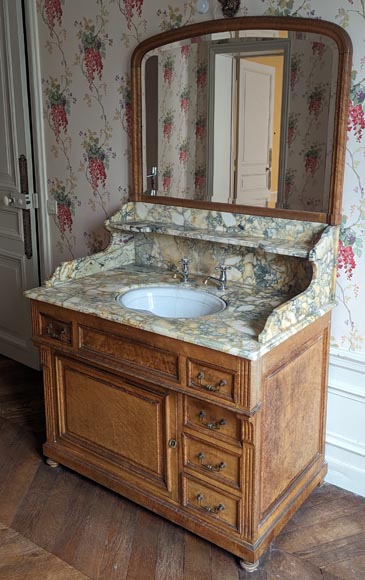 Small barber's washbasin in oak and Breche de Médoue marble-3