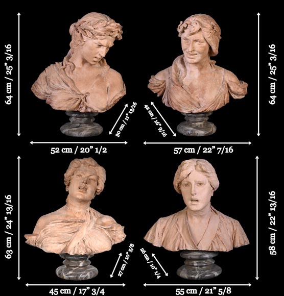 Four Expression Busts in Terracotta, 19th Century-15