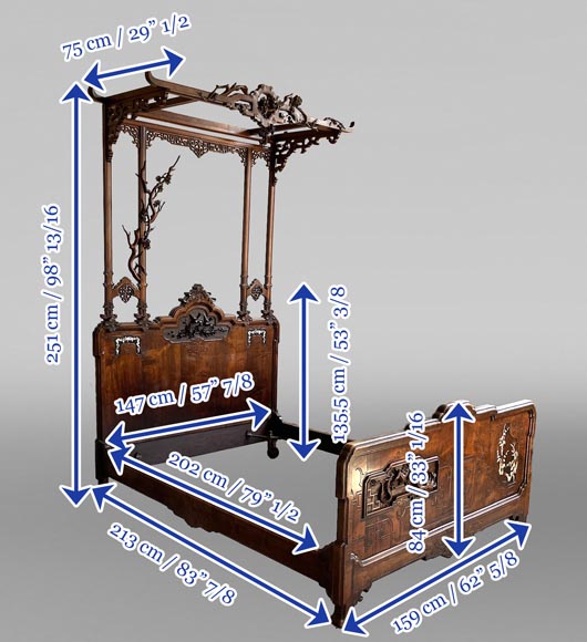 Gabriel VIARDOT, Japonist bed with a canopy and accompanying nightstand, second half of the 19th century-23