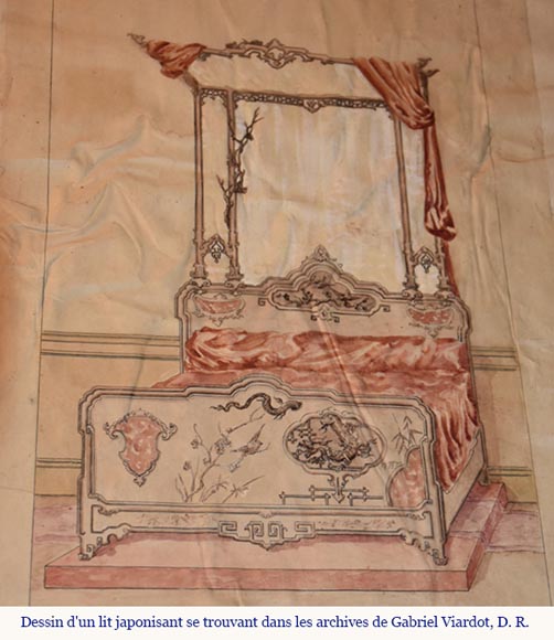 Gabriel VIARDOT, Japonist bed with a canopy and accompanying nightstand, second half of the 19th century-25