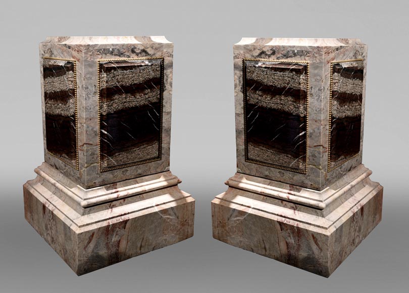 Pair of pedestals in Sarrancolin and Campan marbles-0