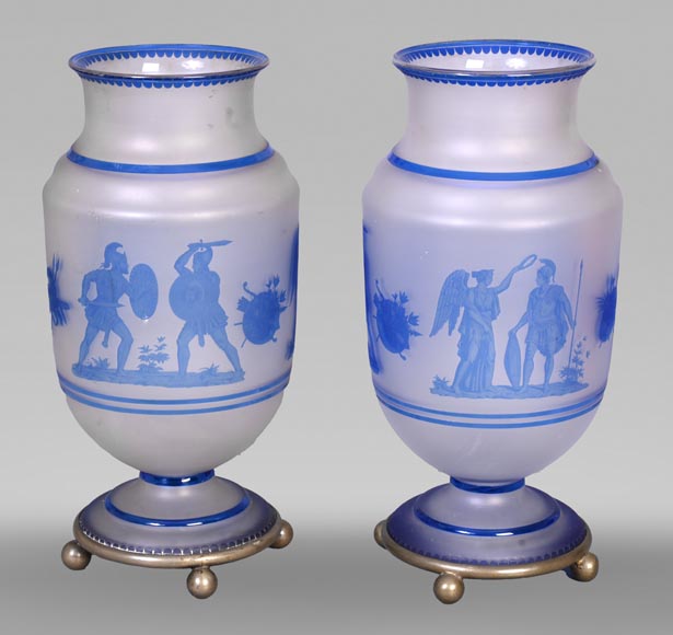 Jacques Louis Kessler Pair of vases engraved with Greek Revival decor using the “Kessler” process Mid-19th century-0