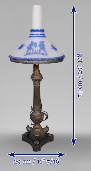 Napoleon III period lamp with engraved glass shade in Greek Revival style-11