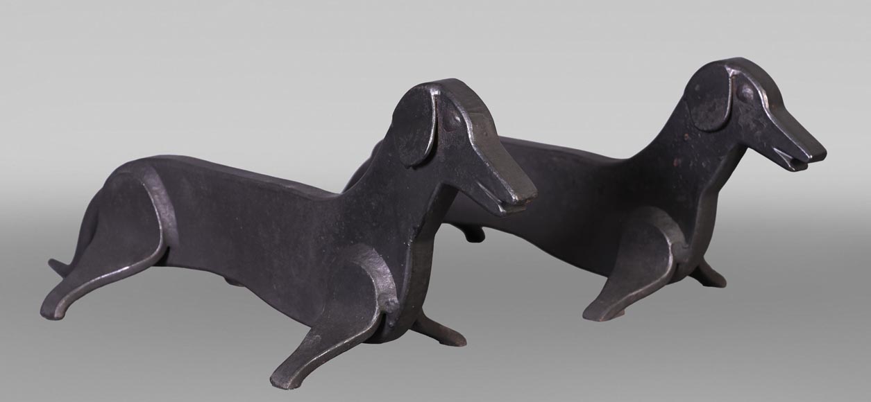 Pair of Wrought Iron Dachshund Andirons-0