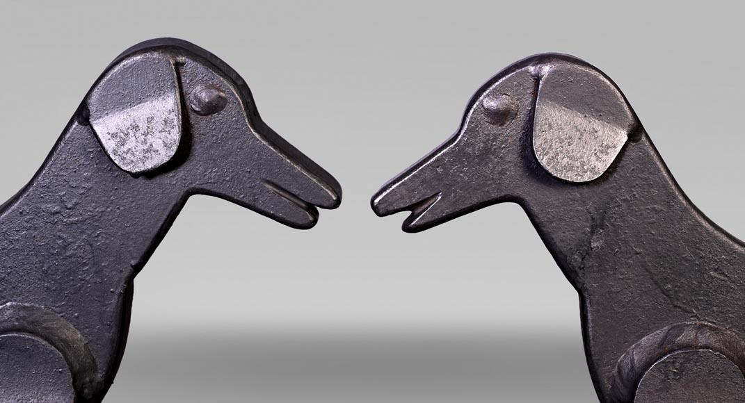 Pair of Wrought Iron Dachshund Andirons-3