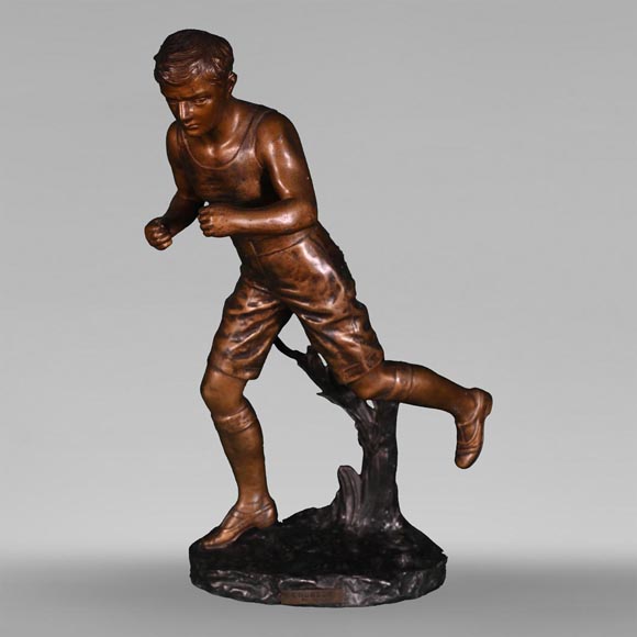 GARNIER, “Coureur”, Statuette in regule with ochre patina  -0