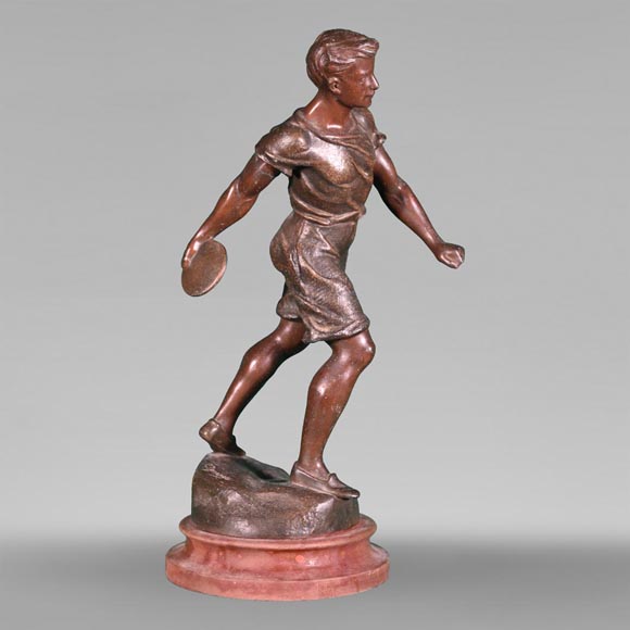 “The Discus Thrower”, statuette in patinated regula-0