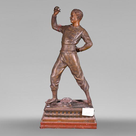 L'Escrimeur, sculpture in regula with brown patina-0