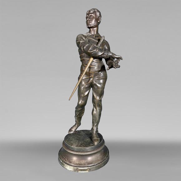 “Escrimeur”, large statuette in patinated regula-0
