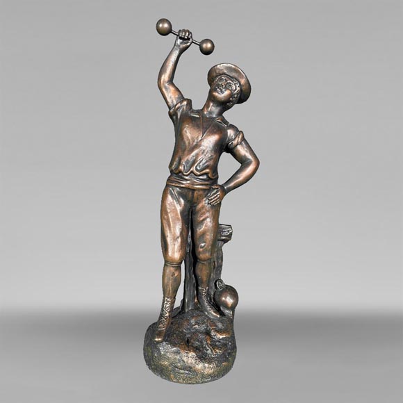 “Sailor lifting a dumbbell”, copper patina print in regula-0