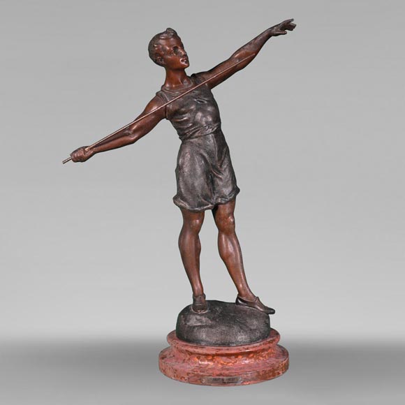 “The Javelin Thrower”, statuette in regula, two-tone patina-0