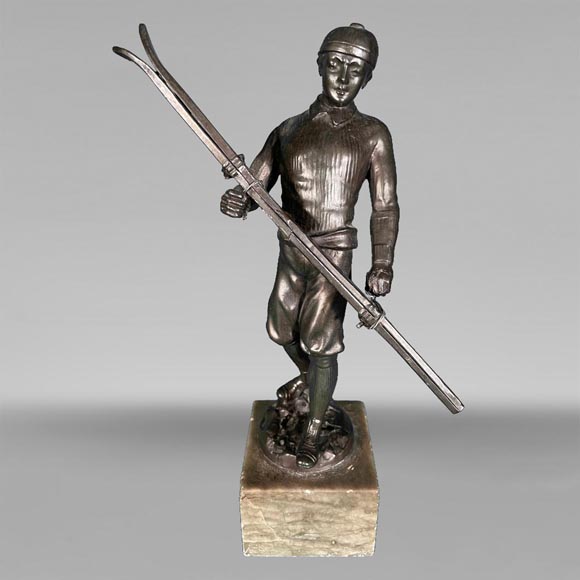 “Skier”, statuette in patinated regula-0