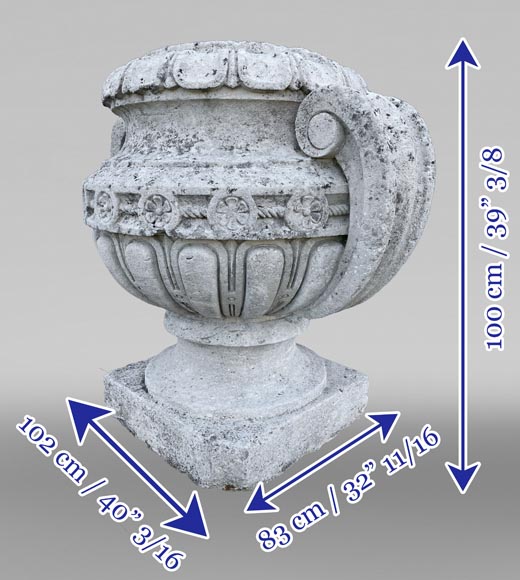 Carved stone outdoor vase with spiral handle-5