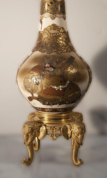 Magnificent Satzuma Vase With Man And Woman Decor Mounted As A Lamp