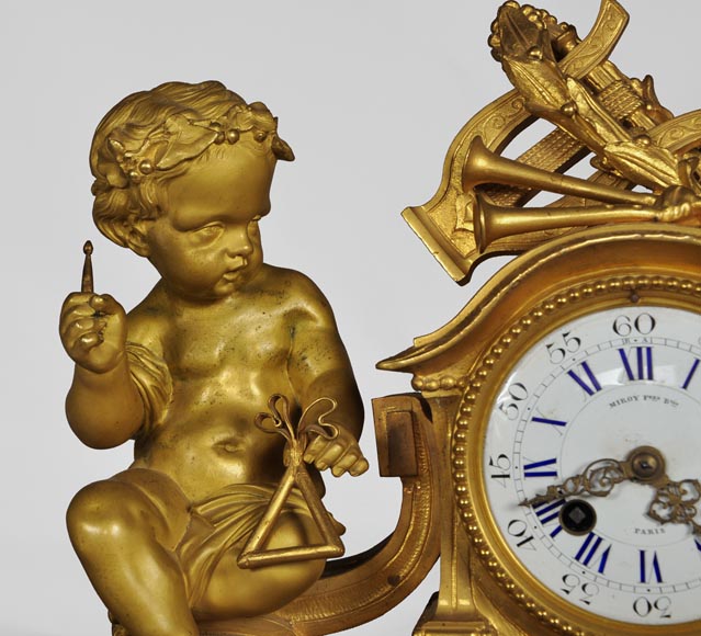 Antique brass gilded clock, cherub and griffen outlets brass