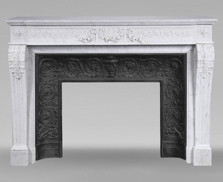 Louis XVI style Carrara marble mantel with floral décor-0