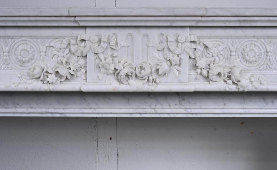 Louis XVI style Carrara marble mantel with floral décor-1