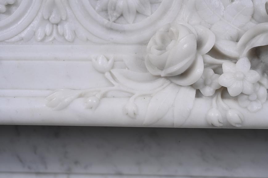 Louis XVI style Carrara marble mantel with floral décor-5