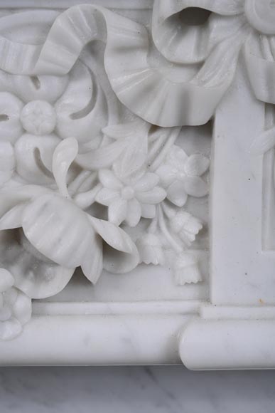 Louis XVI style Carrara marble mantel with floral décor-6