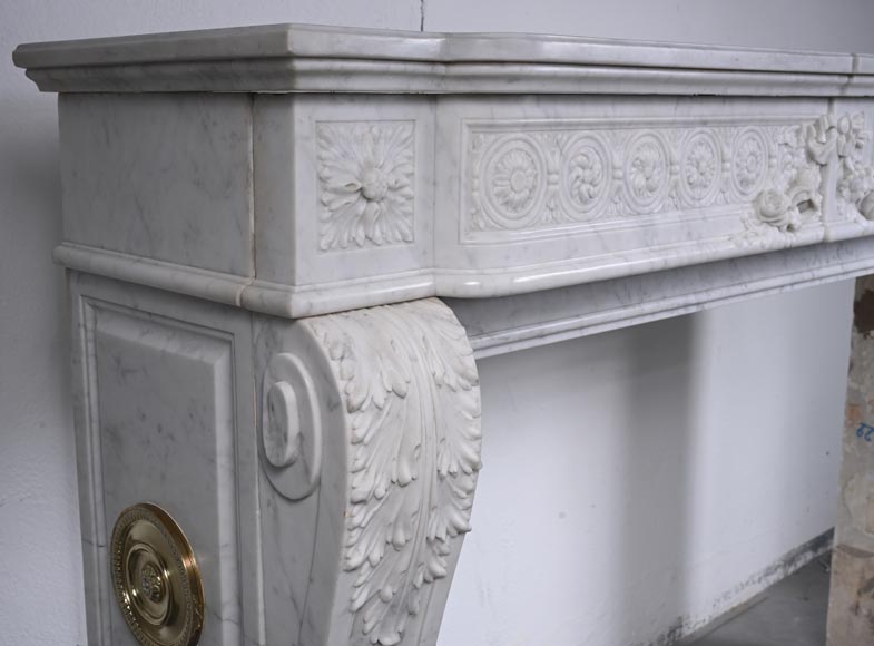 Louis XVI style Carrara marble mantel with floral décor-9