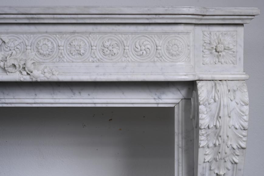 Louis XVI style Carrara marble mantel with floral décor-12