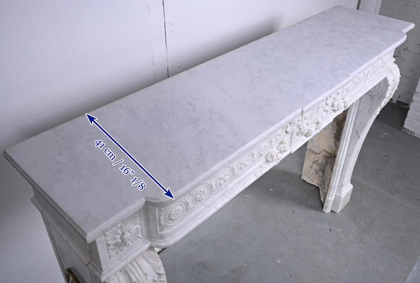 Louis XVI style Carrara marble mantel with floral décor-15