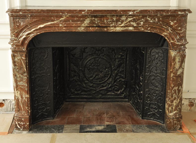 Antique Regence Period Fireplace In Red From The North Marble With