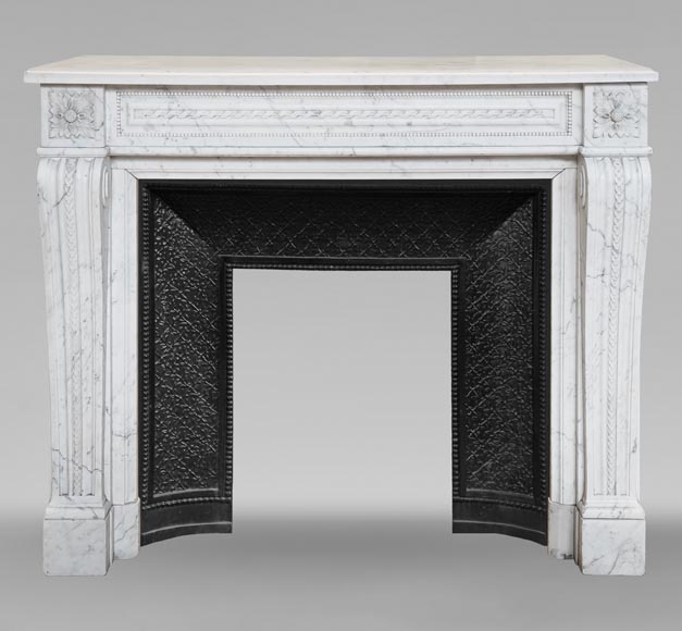 Louis XVI style mantel in veined Carrara marble with pearl entablature-0