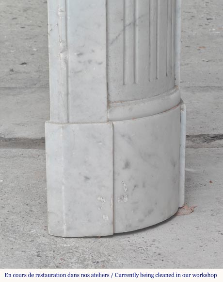 Louis XVI style Carrara marble mantel with rounded corners adorned with a sunflower flower-8