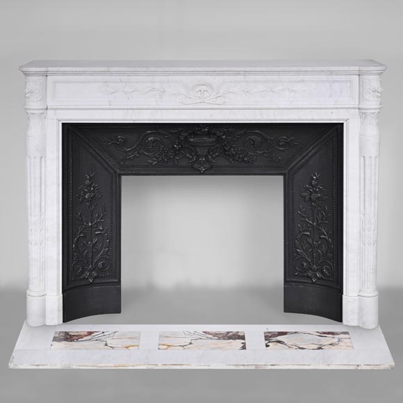 Louis XVI style Carrara marble mantel with half columns-0