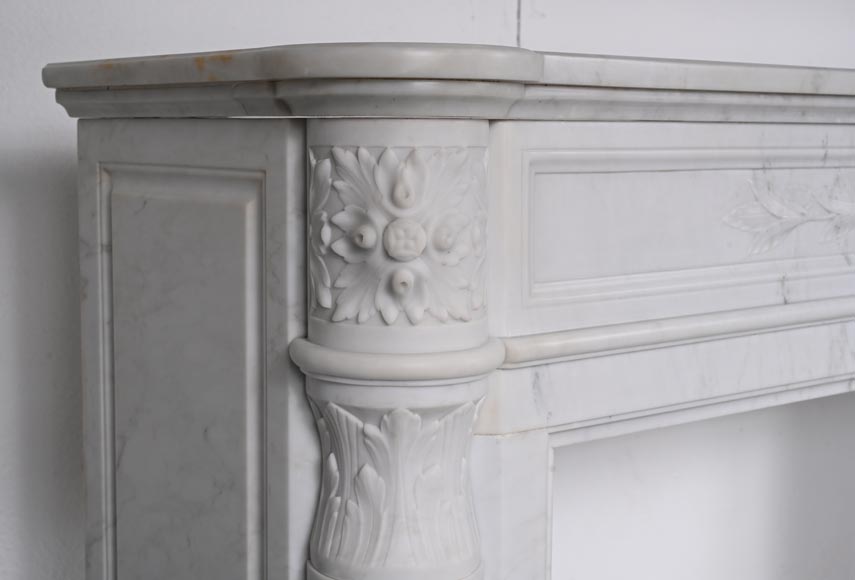 Louis XVI style Carrara marble mantel with half columns-7