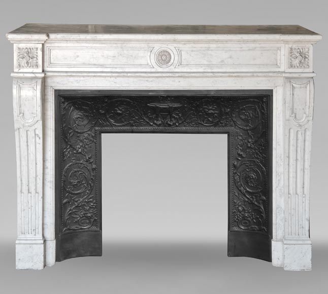 Louis XVI style mantel with sunflower blossom in Carrara marble-0