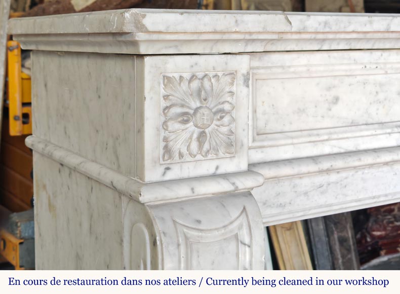 Louis XVI style mantel with sunflower blossom in Carrara marble-3