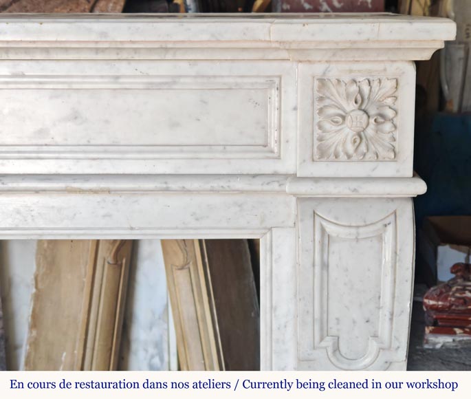 Louis XVI style mantel with sunflower blossom in Carrara marble-6