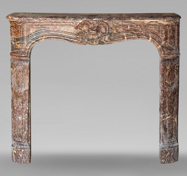 Louis XV period mantel in Rouge Royal marble adorned with a shell-0