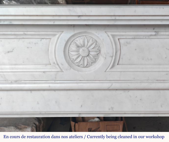 Louis XVI style Carrara marble mantel with sunflower design-1