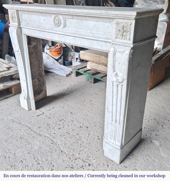 Louis XVI style Carrara marble mantel with sunflower design-5