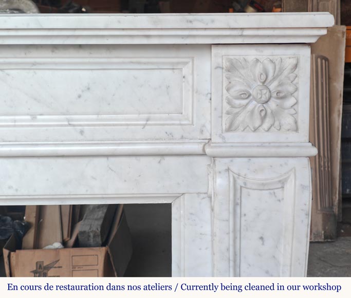 Louis XVI style Carrara marble mantel with sunflower design-6