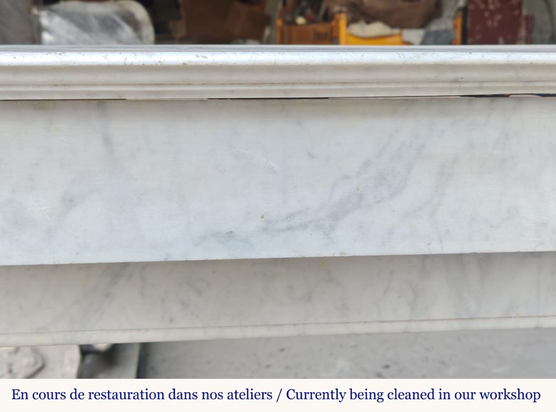 Napoleon III style white marble mantel with modillions-1