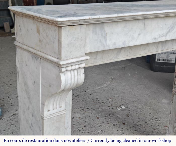 Napoleon III style white marble mantel with modillions-3