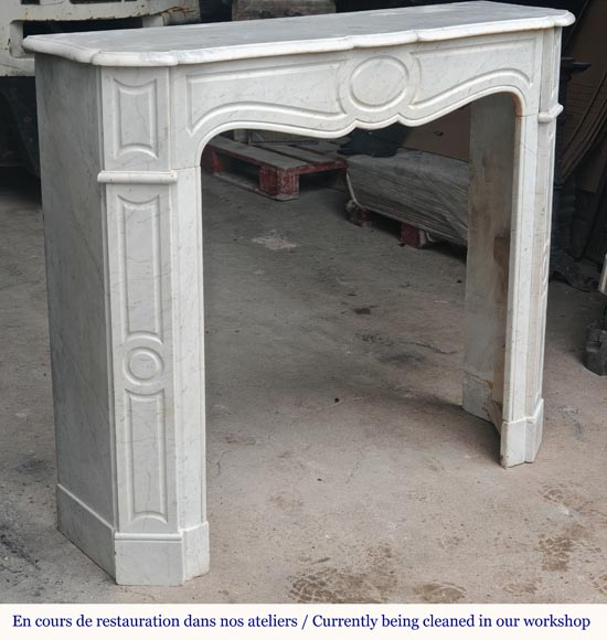 Small Louis XV style Pompadour flat mantel in Carrara marble-2