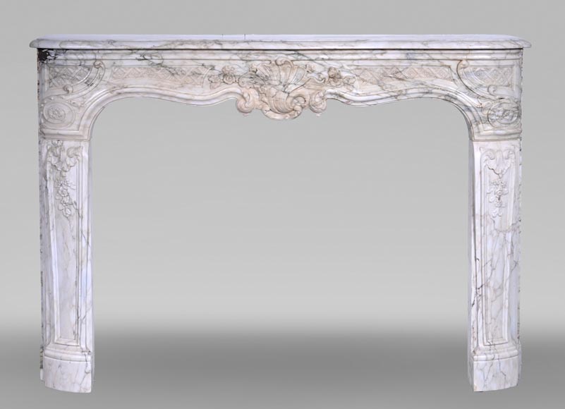 Louis XV period fireplace in Arabescato marble with finely sculpted band-0