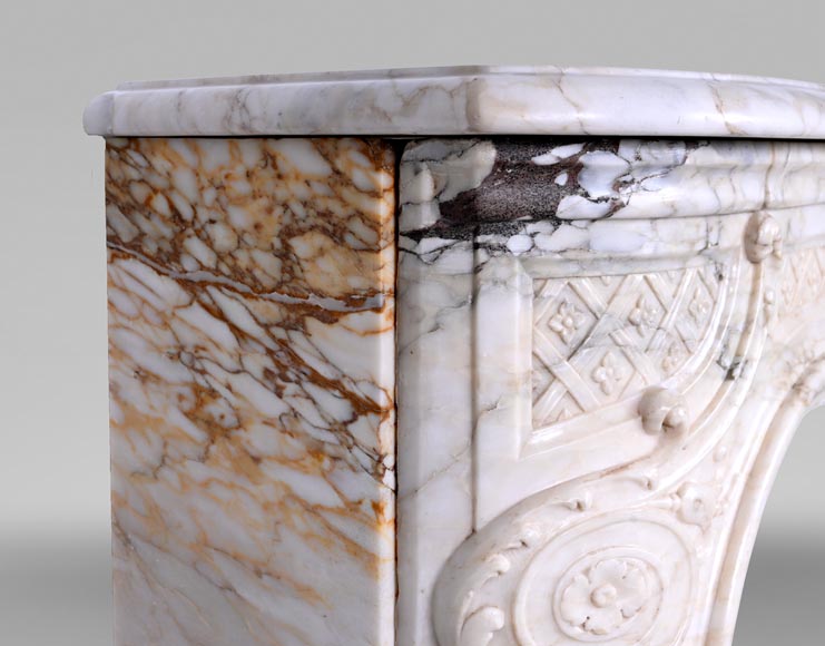 Louis XV period fireplace in Arabescato marble with finely sculpted band-5