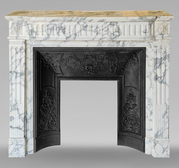 Louis XVI style mantel in Arabescato marble decorated with fluting-0