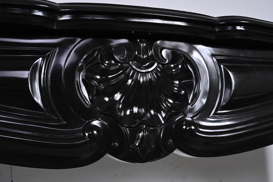 Louis XV style mantel in fine black Belgian marble decorated with a shell framed with buds-2