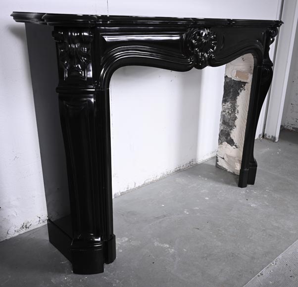 Louis XV style mantel in fine black Belgian marble decorated with a shell framed with buds-3