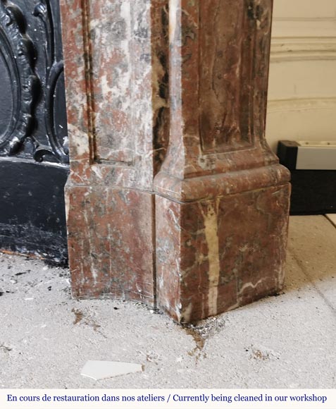 Important Louis XV style fireplace with three shells in Rouge du Nord marble-8