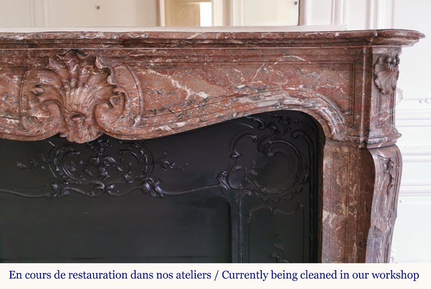 Beautiful Louis XV style fireplace in Red of the North marble-7